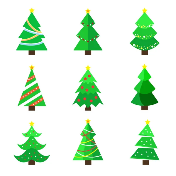 Állítsa be a karácsonyfát egy lapos design. Vektorillusztráció — Stock Fotó