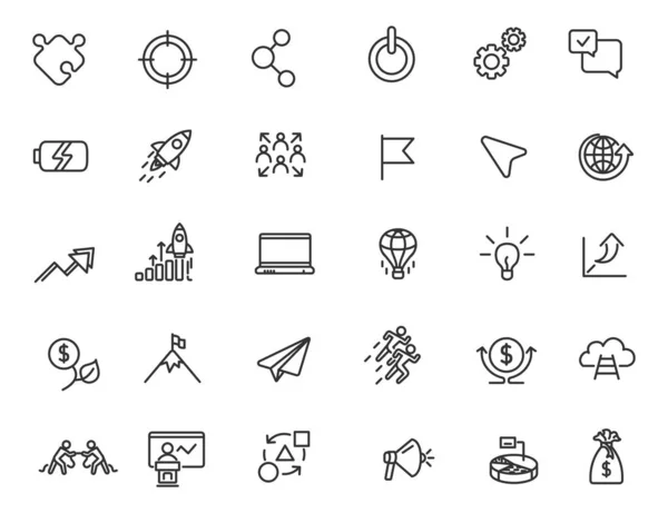 Set van lineaire opstartpictogrammen. Carrière iconen in eenvoudig ontwerp. Vectorillustratie — Stockvector