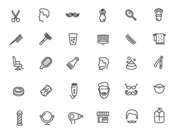 Conjunto de iconos lineales de barbería. Iconos de salón en diseño simple. Ilustración vectorial — Archivo Imágenes Vectoriales