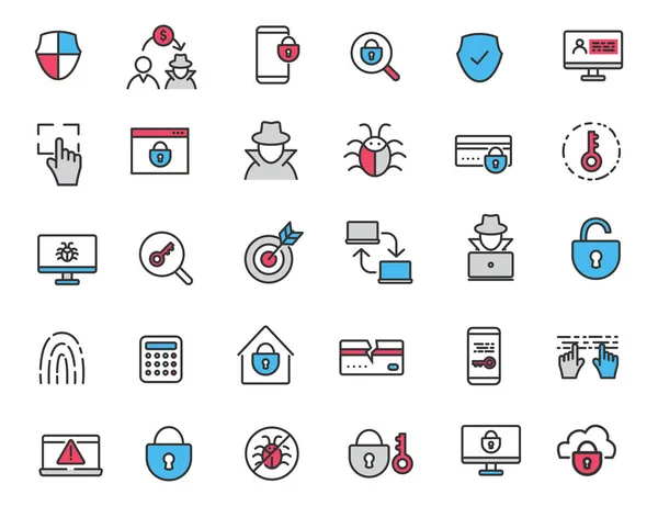 Lineaire criminele iconen. Beveiligingspictogrammen in eenvoudig ontwerp. Vectorillustratie — Stockvector