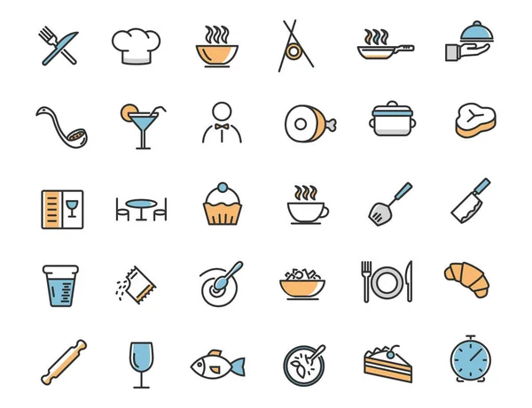 Conjunto de iconos lineales del restaurante. Iconos de comida en diseño simple. Ilustración vectorial — Vector de stock