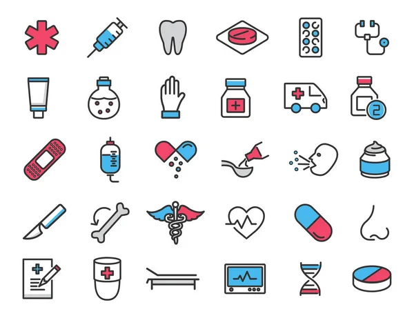 Conjunto de iconos médicos lineales. Iconos de salud en diseño simple. Ilustración vectorial — Archivo Imágenes Vectoriales