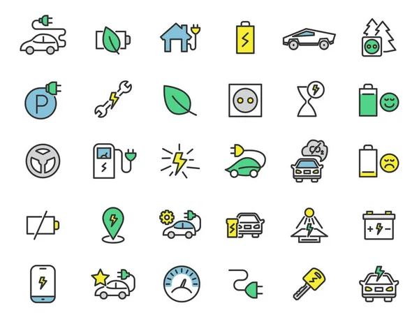 Set of linear electric car icons. Chrager station icons in simple design. Vector illustration — ストックベクタ