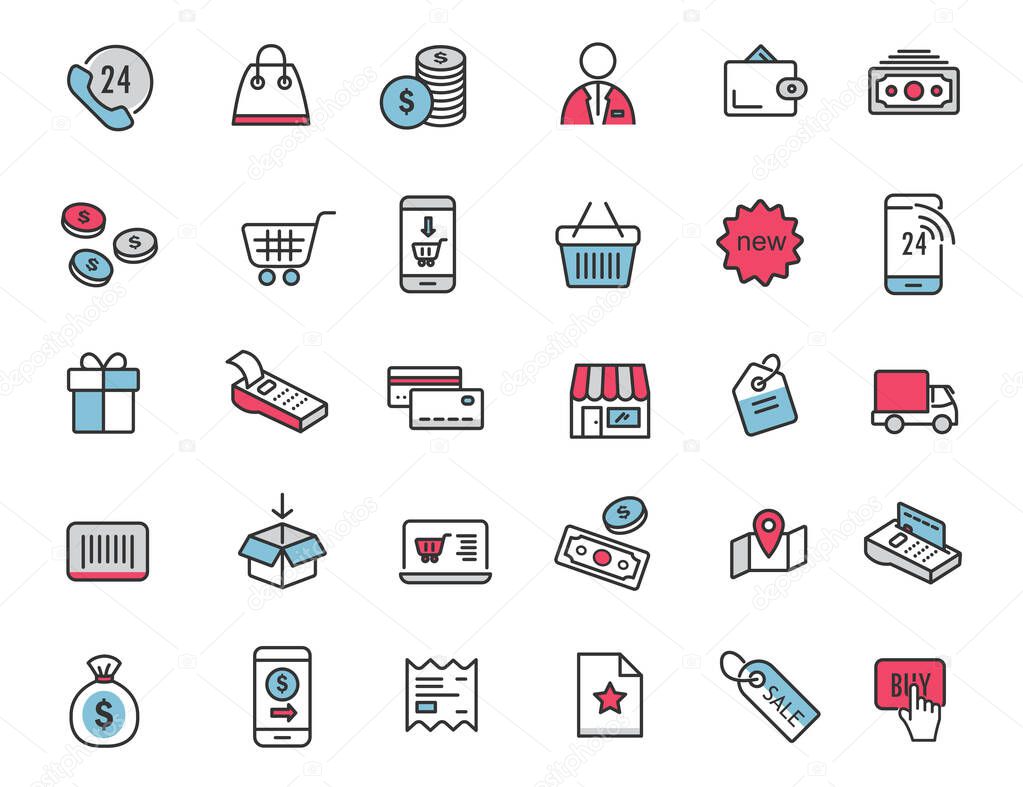 Set of linear e-commerce icons. Shopping icons in simple design. Vector illustration