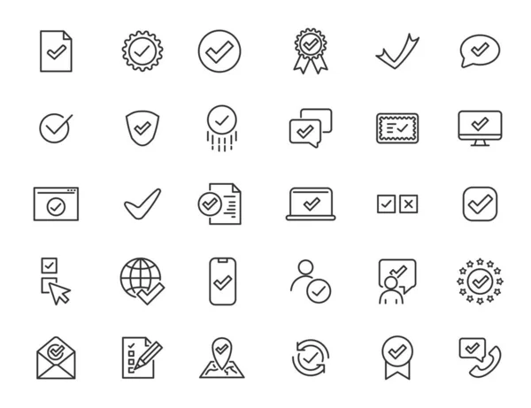 Set of linear approve icons. Check icons in simple design. Vector illustration — Stock Vector