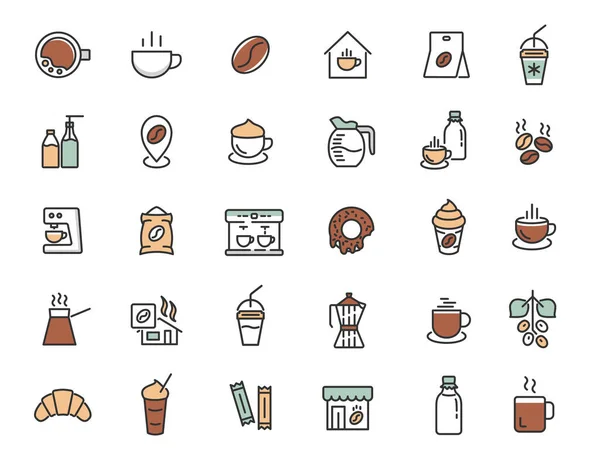 Conjunto de iconos lineales de cafetería. Iconos de bebidas de café en diseño simple. Ilustración vectorial — Archivo Imágenes Vectoriales