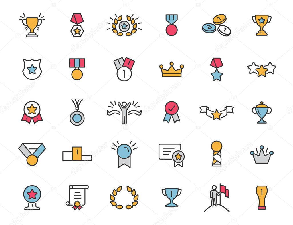 Set of linear trophy icons. Award icons in simple design. Vector illustration