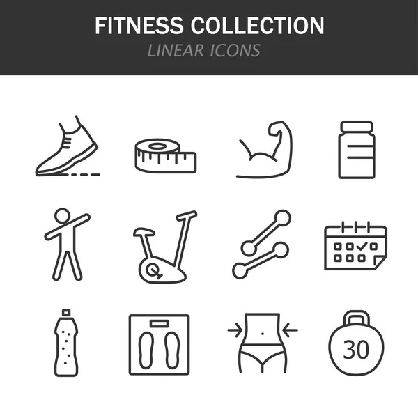 Fitness kolekce lineární ikony v černé na bílém pozadí — Stockový vektor