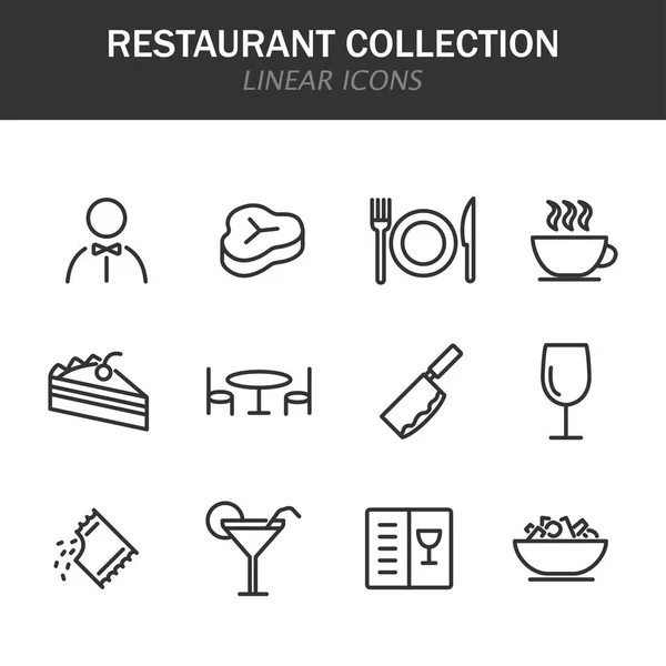 Étterem gyűjtemény lineáris ikonok fekete, fehér alapon — Stock Vector
