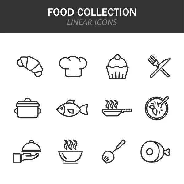 Colección de alimentos iconos lineales en negro sobre fondo blanco — Archivo Imágenes Vectoriales