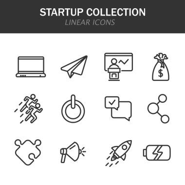 Beyaz arkaplan üzerinde siyah olarak doğrusal simgeleri başlat