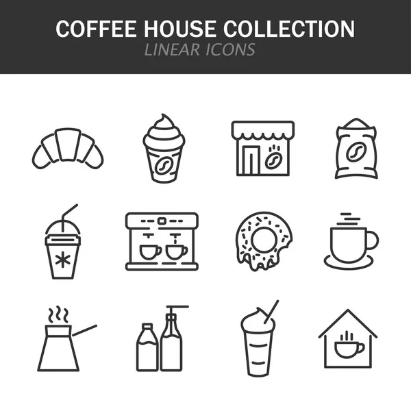 咖啡屋白色背景上的黑色直线图标 — 图库矢量图片