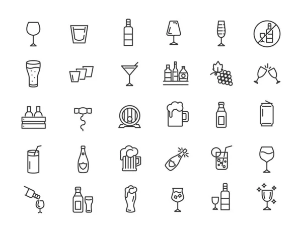 Conjunto Iconos Lineales Alcohol Beber Iconos Diseño Simple Ilustración Vectorial — Vector de stock