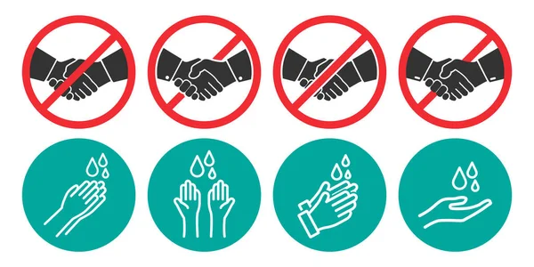 一套没有握手和洗手图标在四个不同的版本的平面设计 矢量说明 — 图库矢量图片