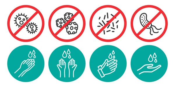 Set Tangan Mencuci Dan Tidak Ada Ikon Virus Dalam Empat - Stok Vektor