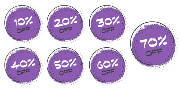 Set Grunge Sticker Percent Flat Design Halftone Sale Promotion Advertising — Stock Vector