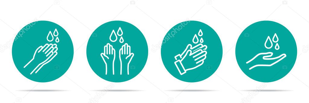 Set of washing hands icons in four different versions in a flat design. Vector illustration