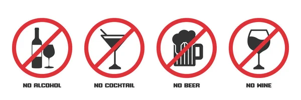 一套禁酒标志在平面设计中不含酒精 — 图库矢量图片