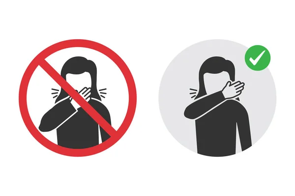 禁止咳嗽的标志和正确的方法 — 图库矢量图片