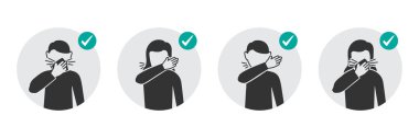 Preventive measures icons how to cough and sneeze and not spreading virus clipart