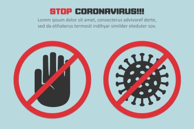 Düz dizayn konsepti arka planında kırmızı yasak işareti olan koronavirüsü durdur