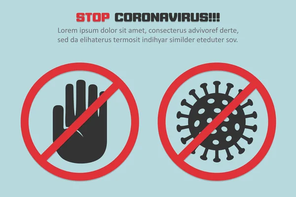 Detener Coronavirus Con Señal Prohibición Roja Fondo Concepto Diseño Plano — Archivo Imágenes Vectoriales