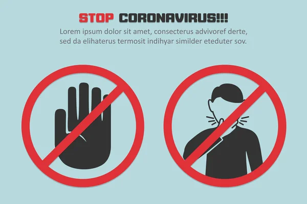 Stop Coronavirus Con Rosso Proibire Segno Uomo Tosse Design Piatto — Vettoriale Stock