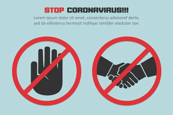 Detener Coronavirus Con Rojo Prohibir Ningún Signo Apretón Manos Fondo — Archivo Imágenes Vectoriales