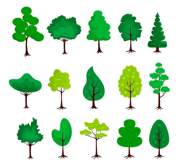Big Set Trees Icons Flat Design White Background — Stock Vector