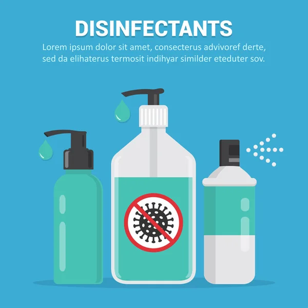 消毒剂 Gel Sanitizer Liquid Soap Spray Flat Design — 图库矢量图片