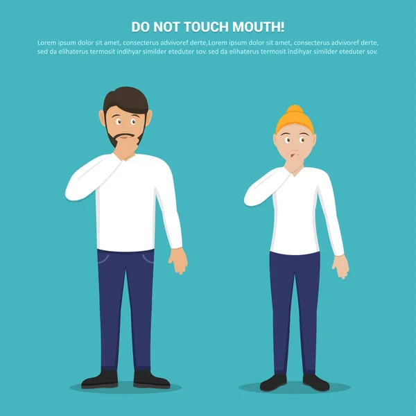 Jangan Menyentuh Mulut Anda Dengan Pria Dan Wanita Dalam Desain - Stok Vektor