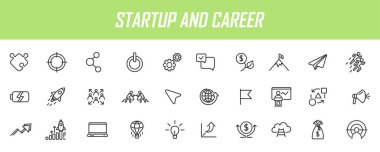 Doğrusal başlangıç simgeleri kümesi. Basit tasarımlarda kariyer simgeleri. Vektör illüstrasyonu