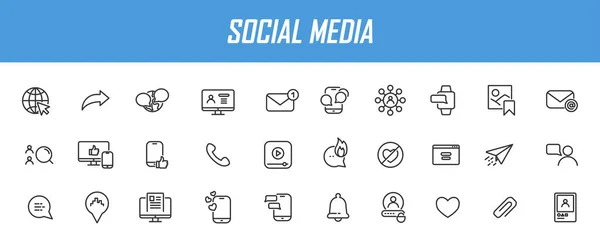 Eine Reihe Linearer Social Media Symbole Mediensymbole Schlichtem Design Vektorillustration — Stockvektor