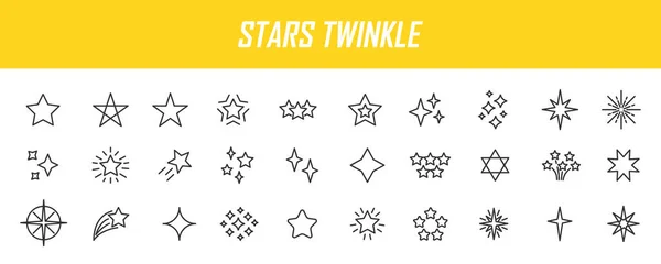 Set Linear Stars Icons Twinkle Icons Simple Design Vector Illustration — Stock Vector