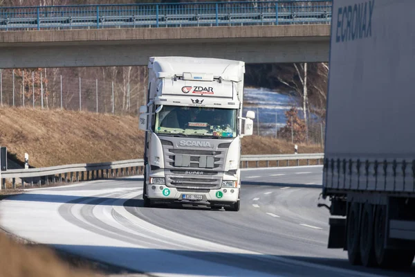 Fuerth Allemagne Février 2018 Camion Transitaire Tchèque Conduit Sur Autoroute — Photo