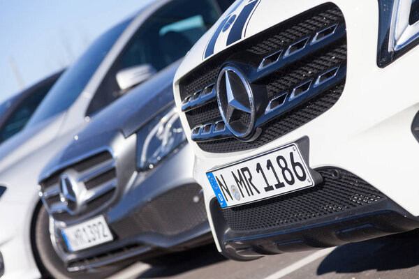 FUERTH / GERMANY - FEBRUARY 25, 2018: Mercedes-Benz symbol on a car. Mercedes-Benz is a global automobile marque and a division of the German company Daimler AG.