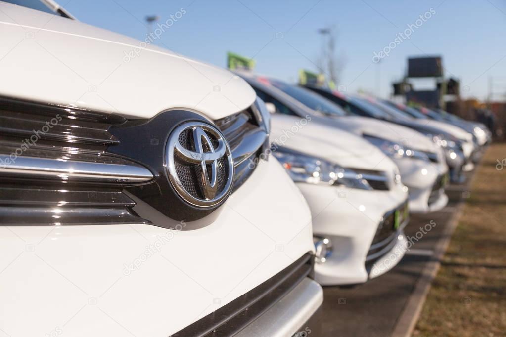 FUERTH / GERMANY - FEBRUARY 25, 2018: Toyota logo on a car. Toyota Motor Corporation is a Japanese multinational automotive manufacturer headquartered in Toyota, Aichi, Japan.