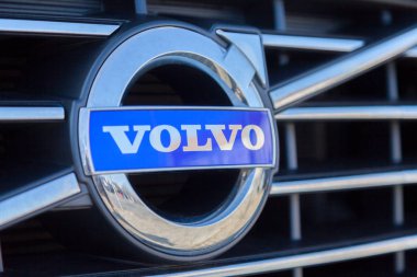 NUERNBERG / GERMANY - MARCH 4, 2018: Volvo logo on a Volvo car at a Volvo car dealer in Germany. clipart