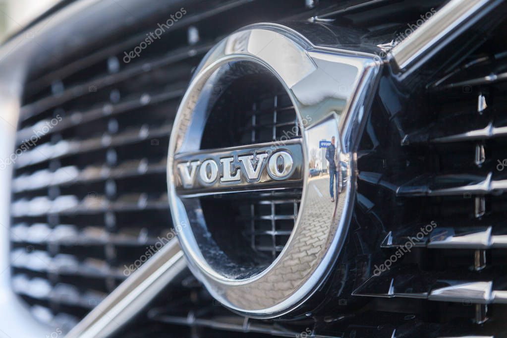 NUERNBERG / GERMANY - MARCH 4, 2018: Volvo logo on a Volvo car at a Volvo car dealer in Germany.