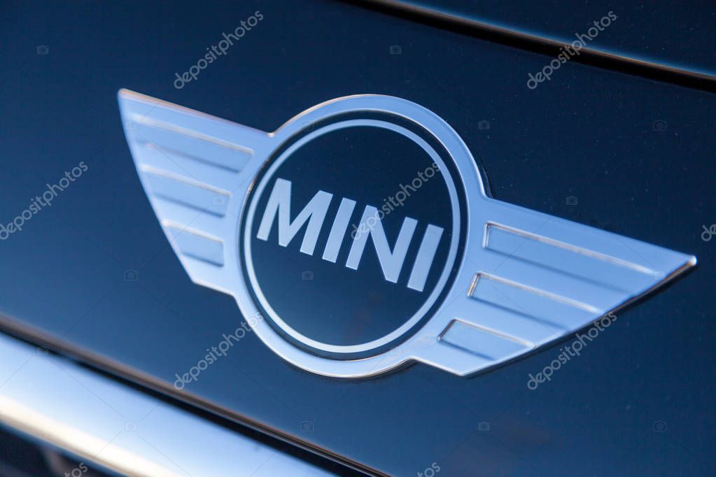 NUERNBERG / GERMANY - MARCH 4, 2018: Mini logo on a Mini car at a car dealer in Germany.