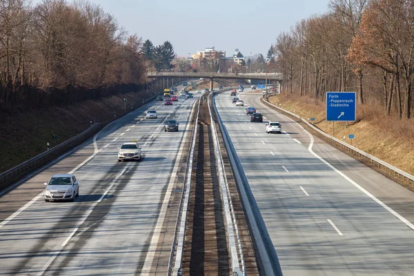 Fuerth Γερμανία Μαρτίου 2018 Κυκλοφορία Γερμανικό Αυτοκινητόδρομο Κοντά Fuerth Γερμανία — Φωτογραφία Αρχείου
