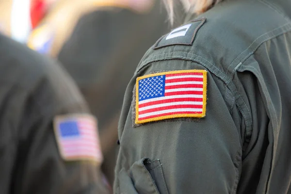 Aufnäher Mit Amerikanischer Flagge Auf Einer Pilotenuniform — Stockfoto