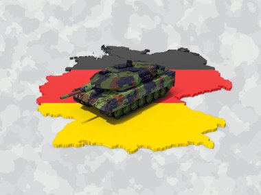 German main battle tank stands on german map silhouette clipart