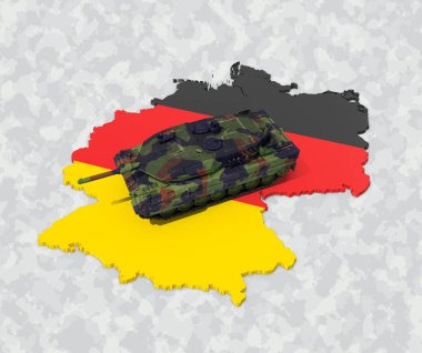 Alman ana savaş tankı Alman haritası siluetinin üzerinde duruyor