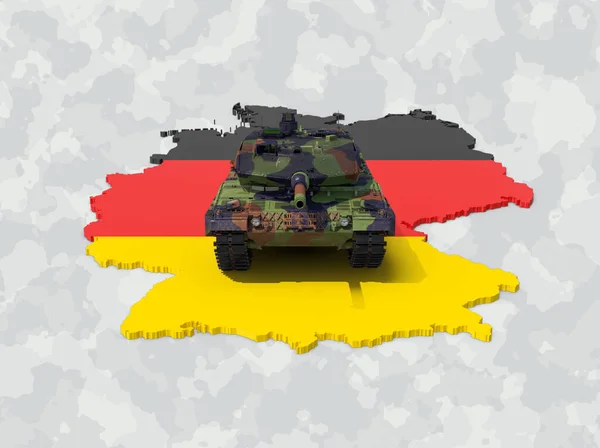 Deutscher Kampfpanzer Steht Auf Deutscher Landkarte — Stockfoto