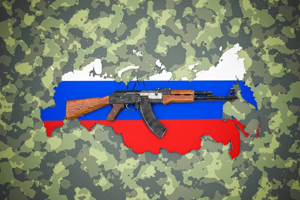 Fusil Automático Ruso Encuentra Fondo Camuflaje — Foto de Stock