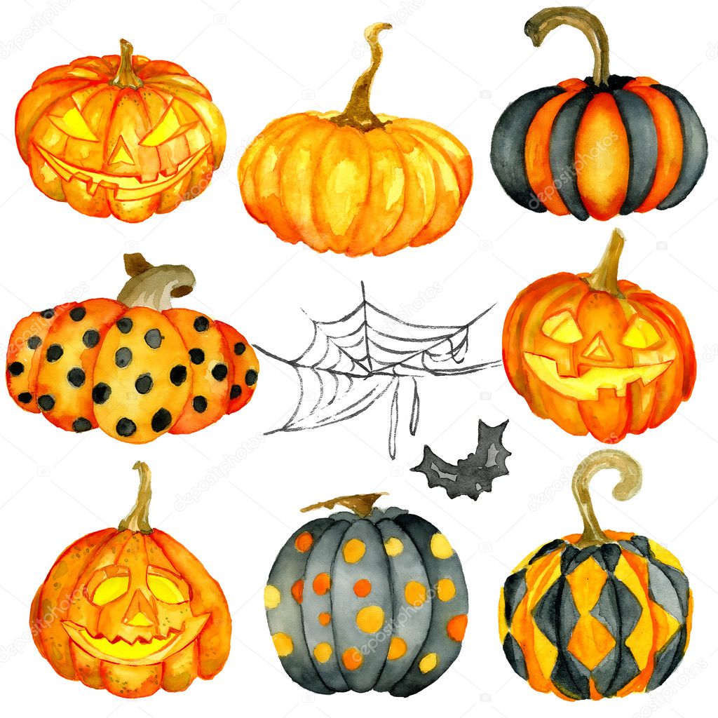 Watercolor Halloween pumpkins
