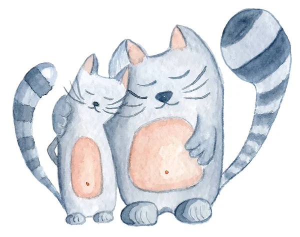 Акварельные кошки любят пару — стоковое фото