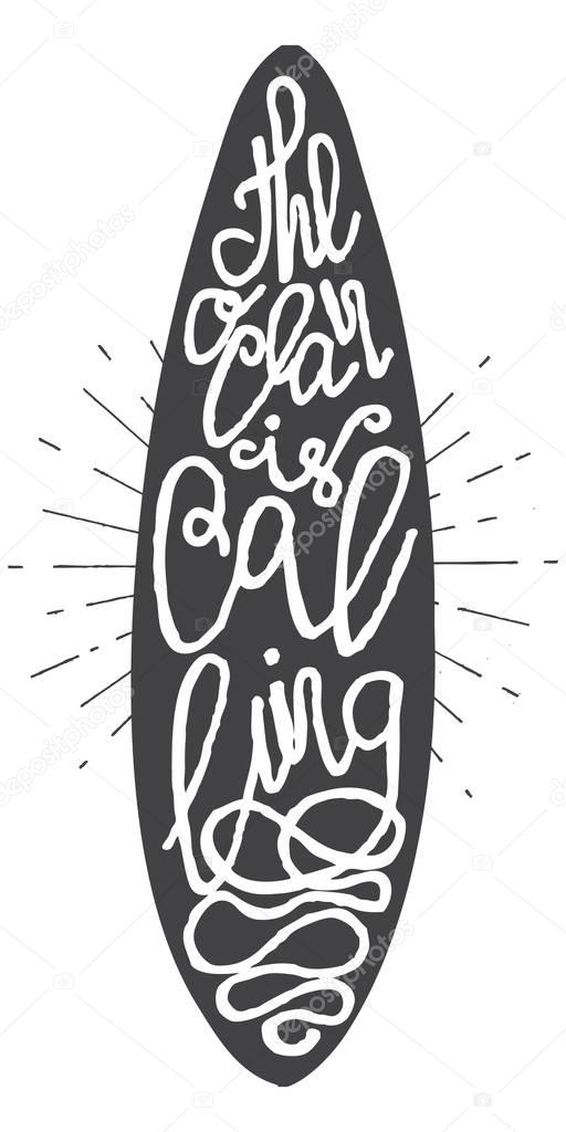 Surfing summer typography poster The ocean is calling