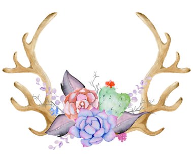 Sulu boya boynuz etli, kaktüs ve yaprakları. El geyik boynuzları boyalı.